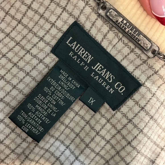 Lauren Jeans Co Corduroy Blazer Leather Elbow Patches Size 1X Cream Pockets - Picture 10 of 13
